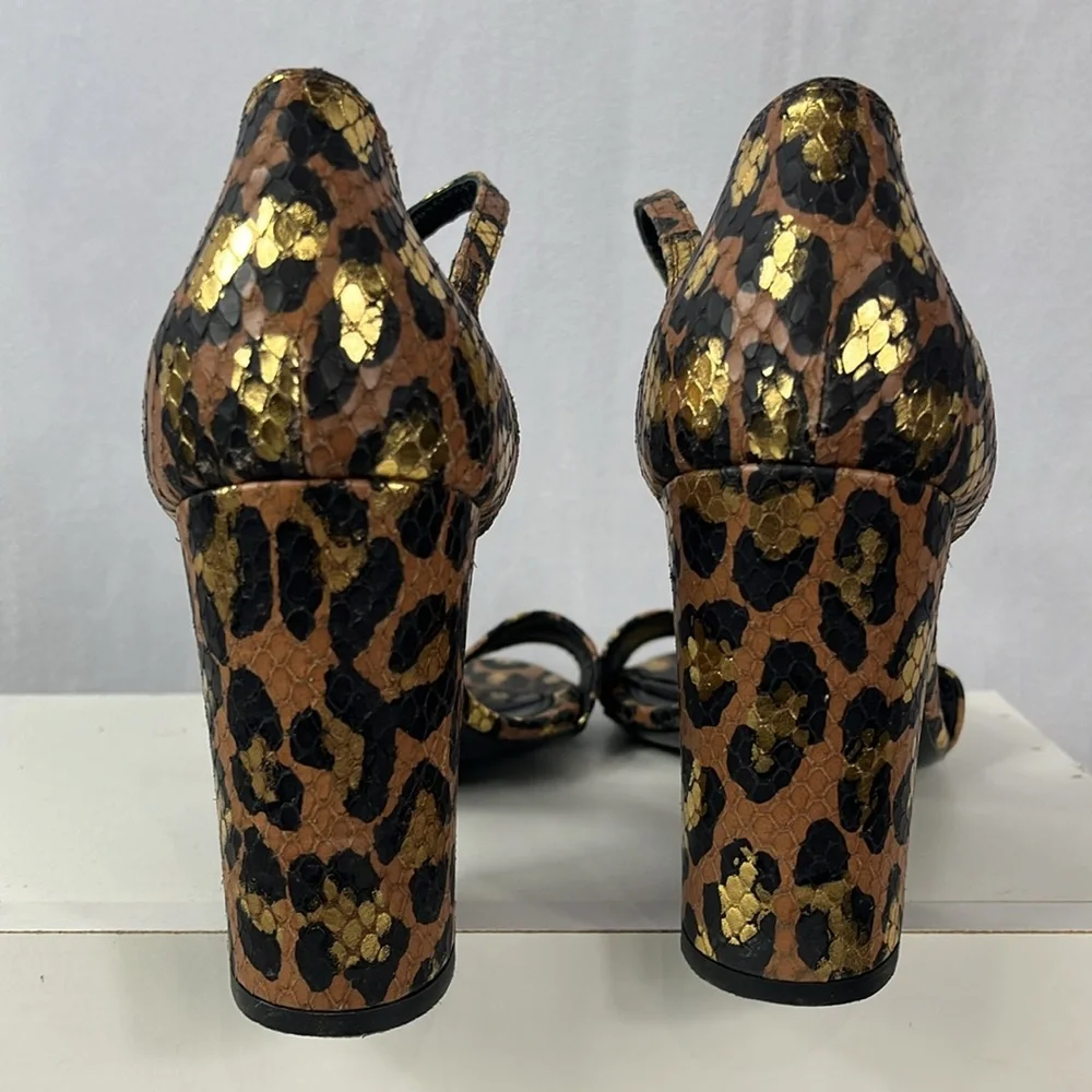 AGL‎ Attilio Giusti Leombruni  Snake Embossed Leopard Print Sandal Heel.